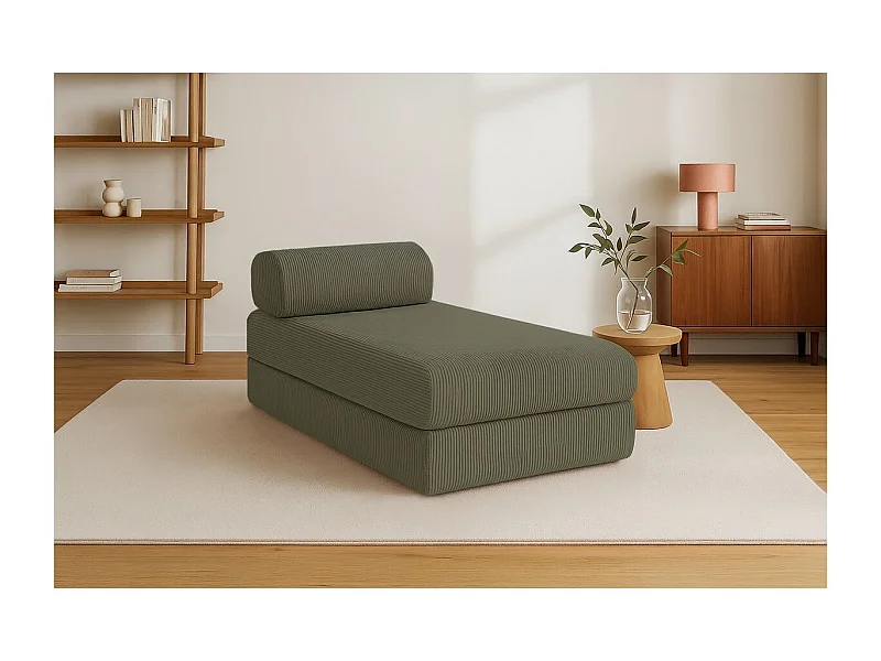 Méridienne modulable et convertible - Velours côtelé - Vert