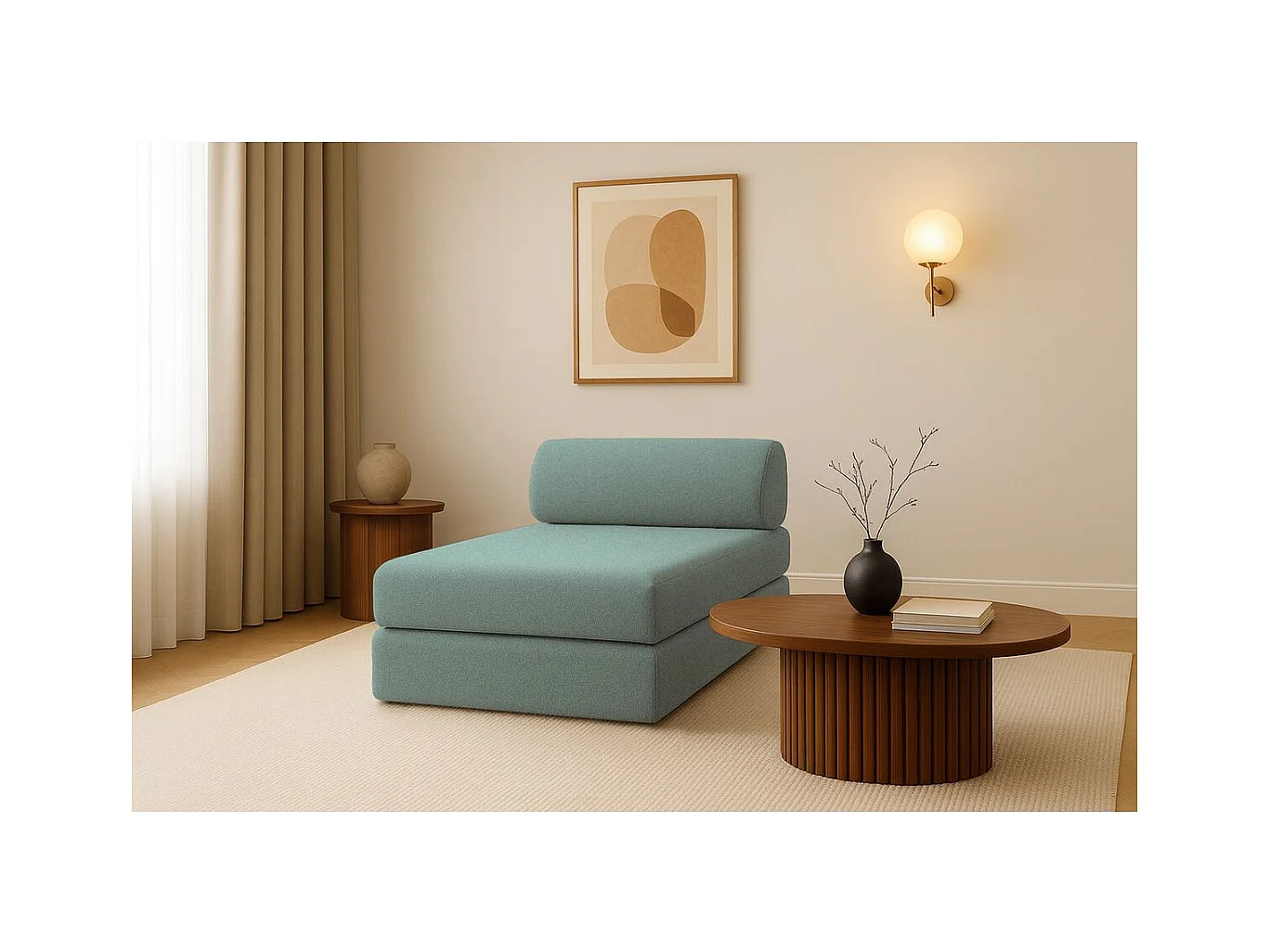 Méridienne modulable et convertible - Tissu lisse - Bleu vert