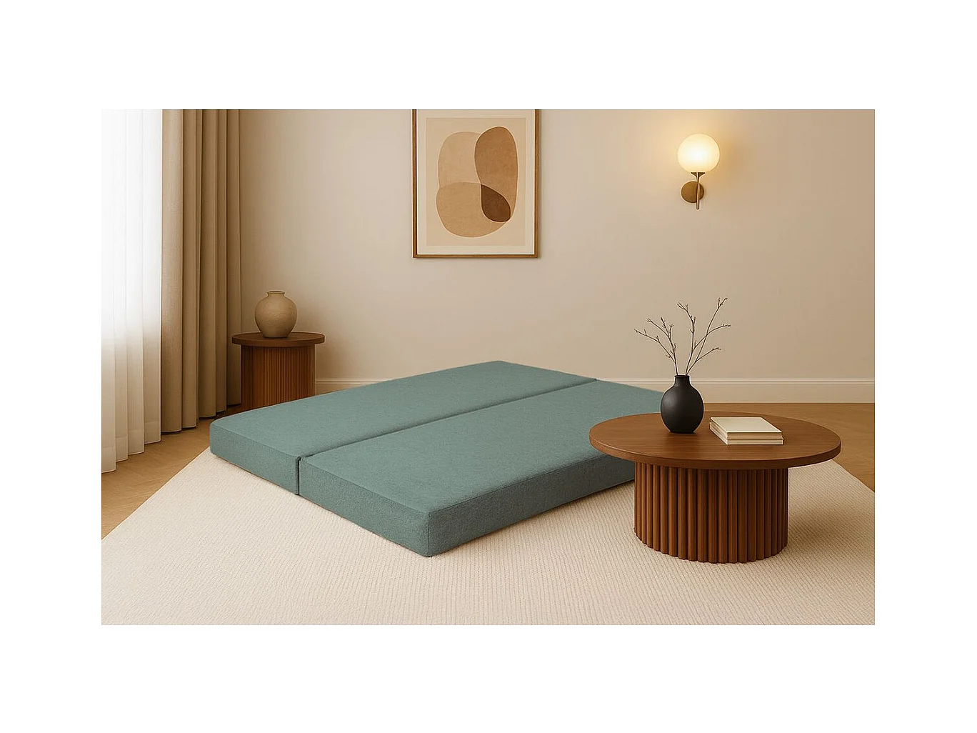 Méridienne modulable et convertible - Tissu lisse - Bleu vert