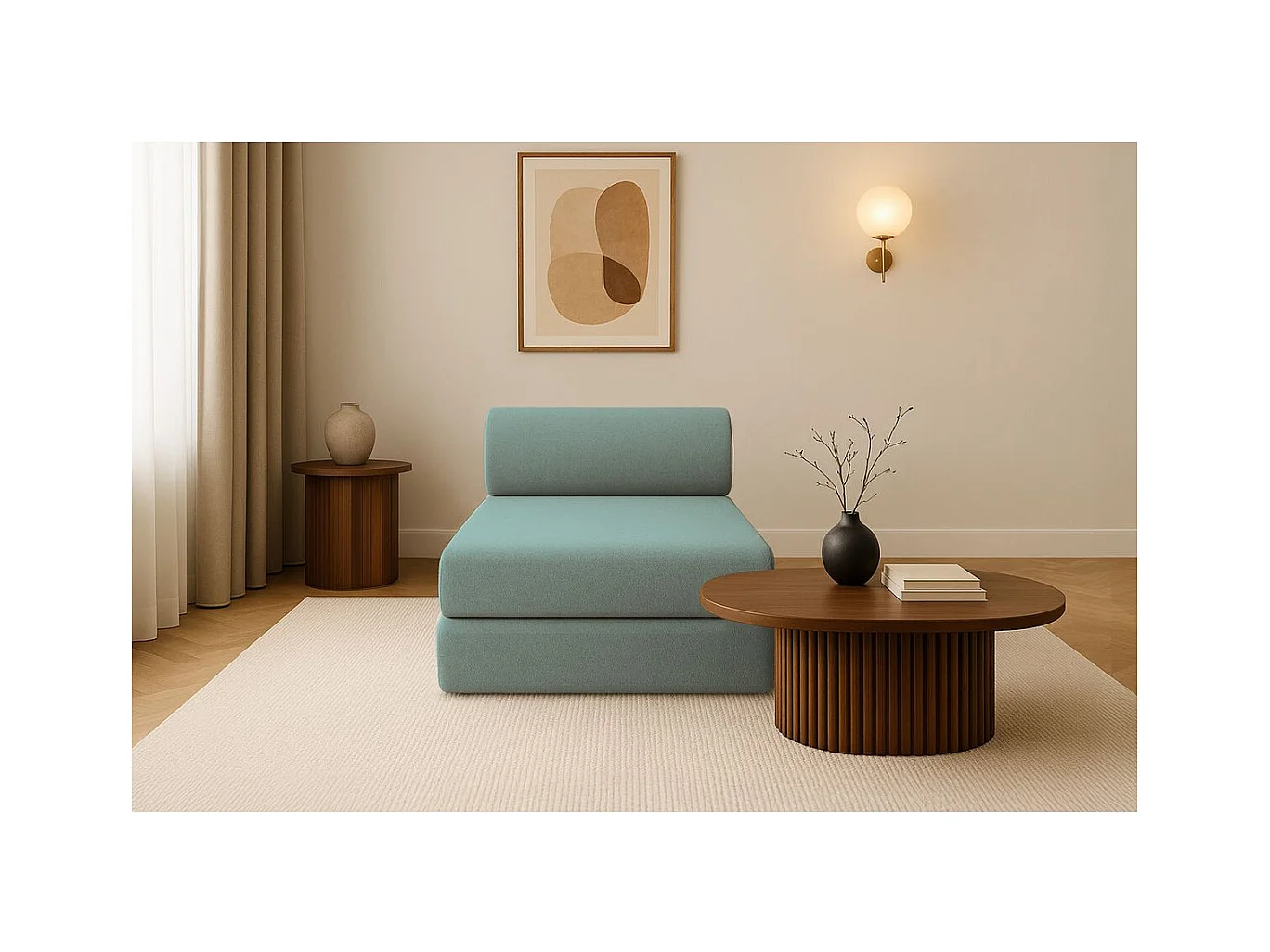 Méridienne modulable et convertible - Tissu lisse - Bleu vert