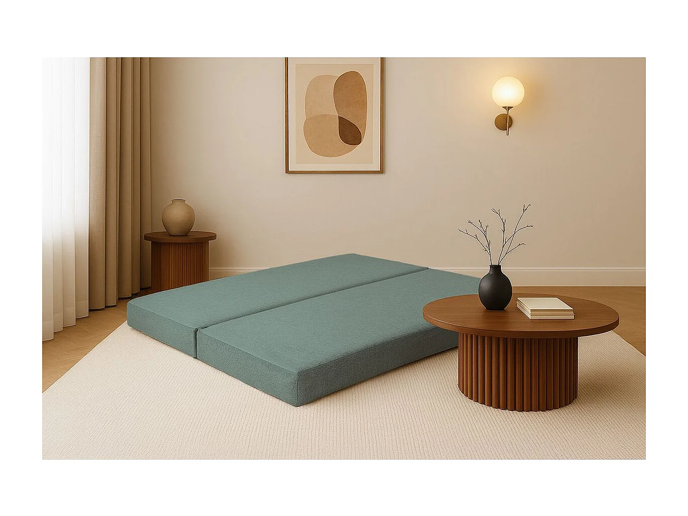 Méridienne modulable et convertible - Tissu lisse - Bleu vert