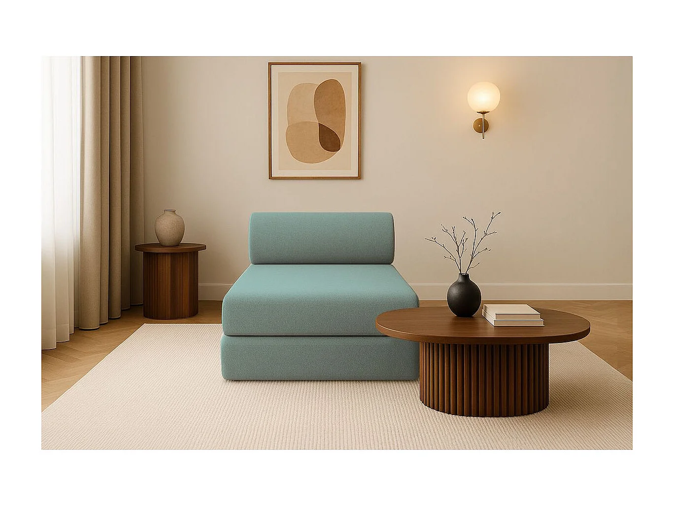 Méridienne modulable et convertible - Tissu lisse - Bleu vert