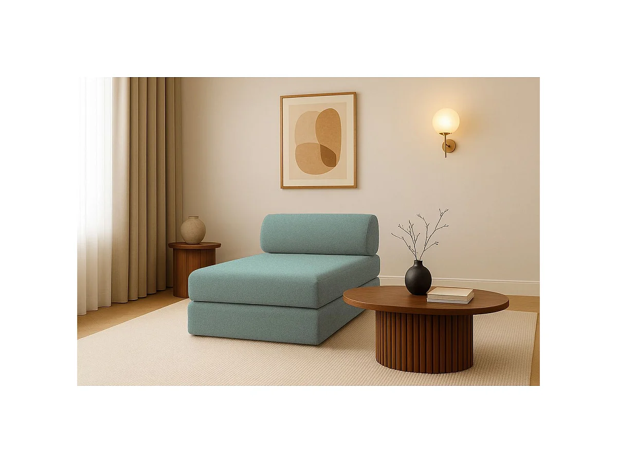 Méridienne modulable et convertible - Tissu lisse - Bleu vert