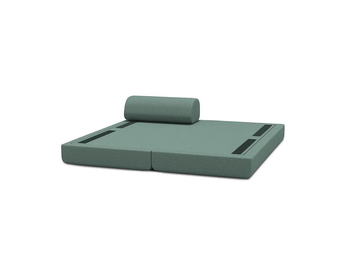 Chaise longue convertible en tejido liso verde.
