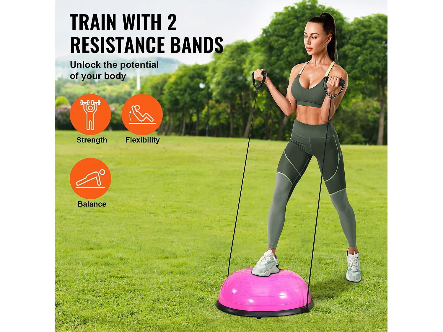 Ballons d'Exercice SucceBuy, Half Exercise Ball Trainer, 58 cm, Capacité de 300 kg, Rose