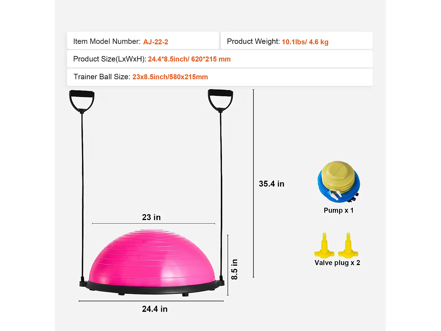 Ballons d'Exercice SucceBuy, Half Exercise Ball Trainer, 58 cm, Capacité de 300 kg, Rose