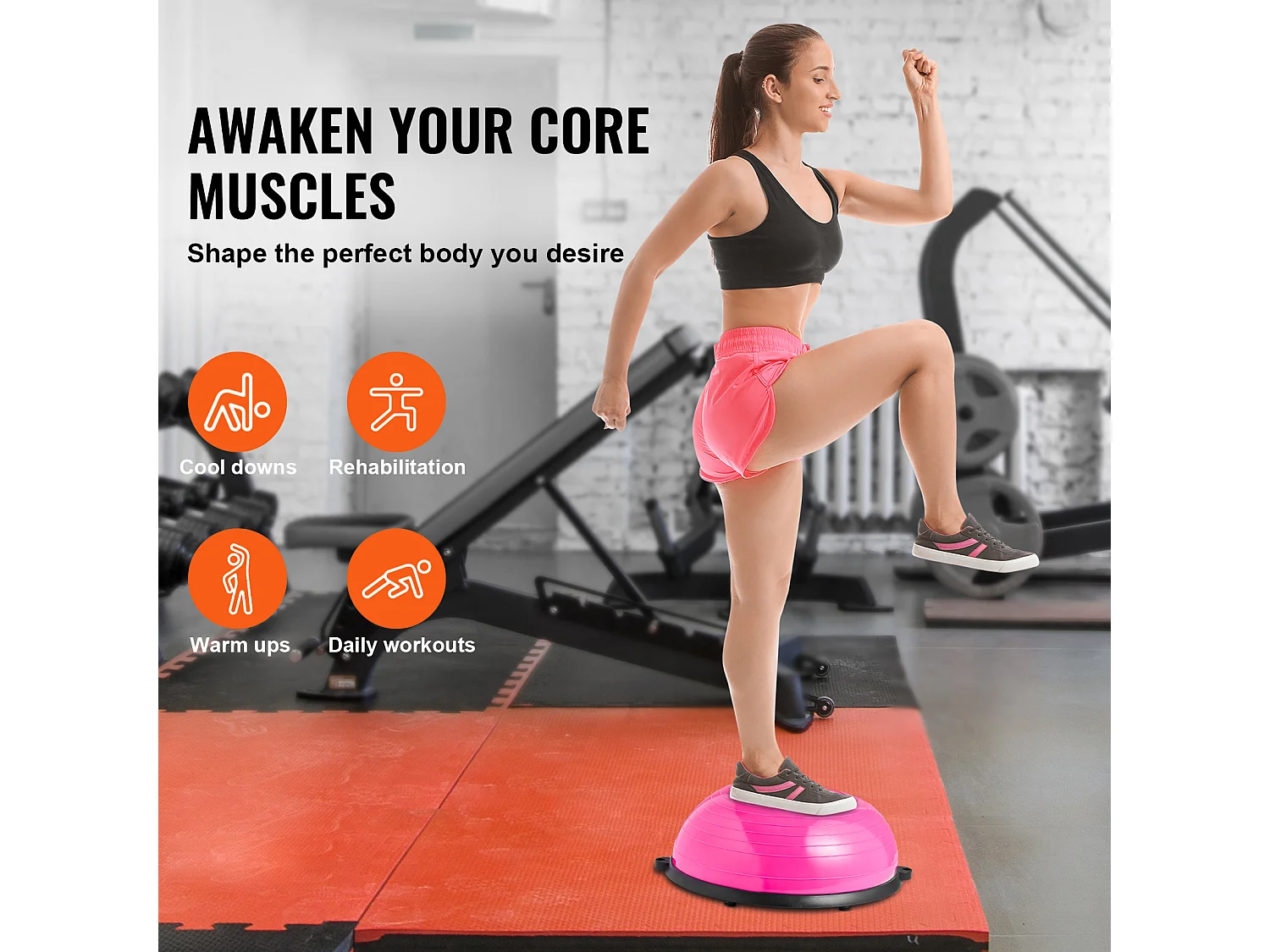 Ballons d'Exercice SucceBuy, Half Exercise Ball Trainer, 58 cm, Capacité de 300 kg, Rose