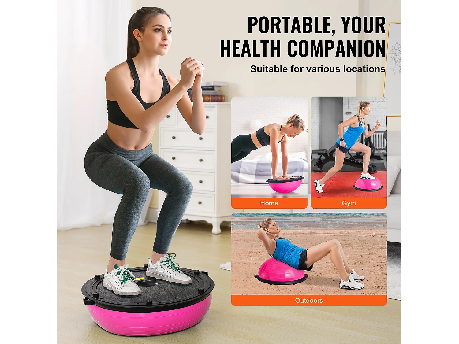 Ballons d'Exercice SucceBuy, Half Exercise Ball Trainer, 58 cm, Capacité de 300 kg, Rose