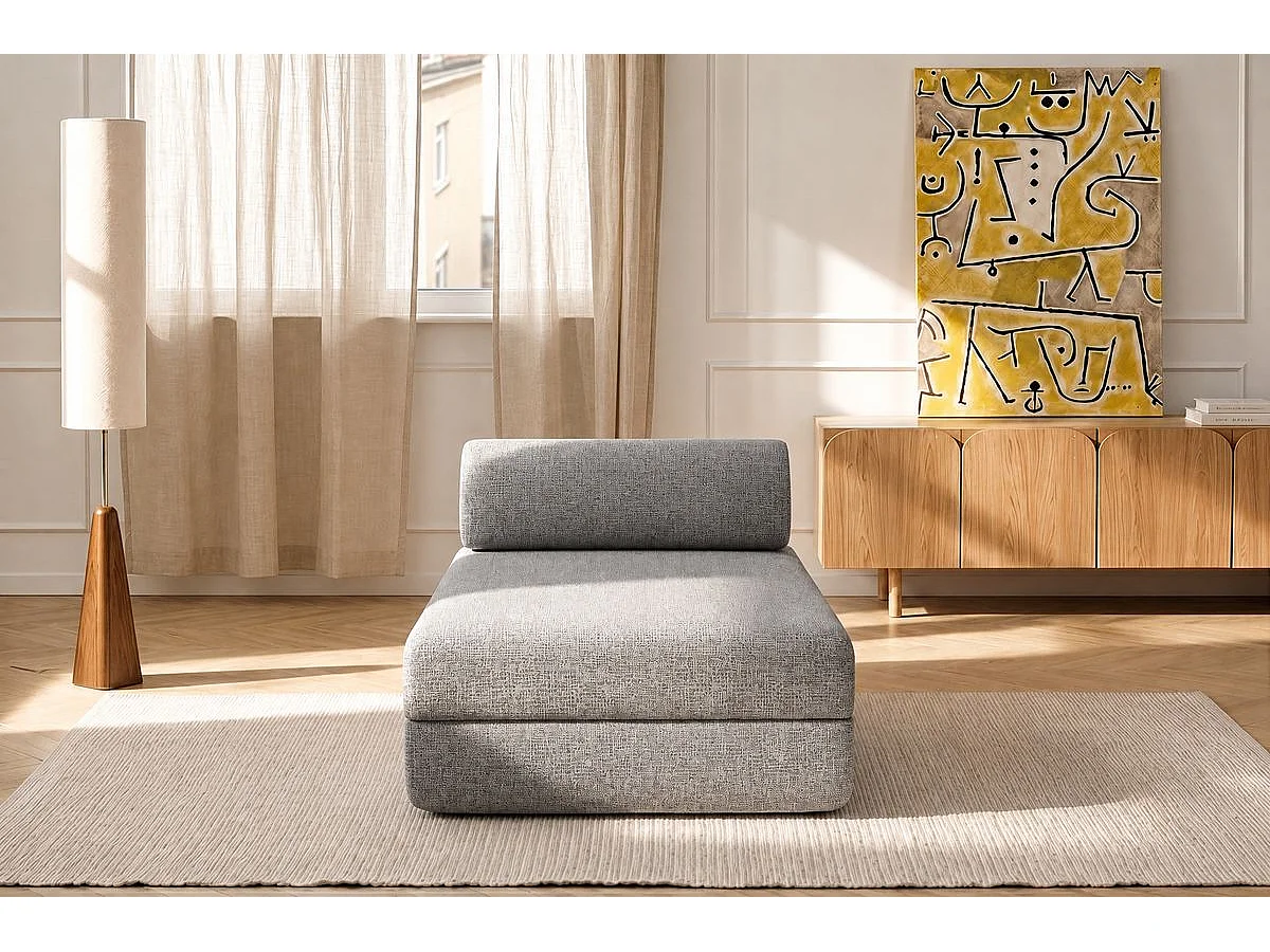 Méridienne modulable et convertible - Tissu tweed - Gris