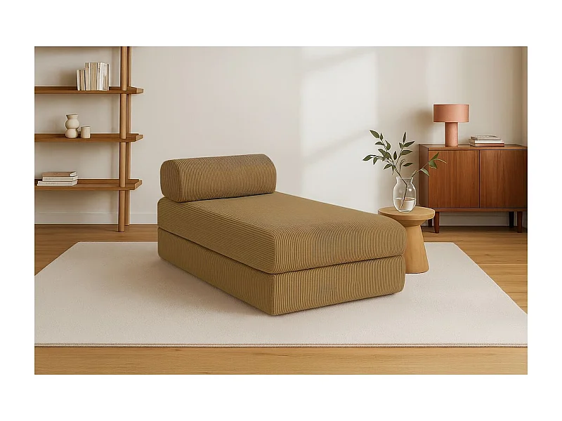 Méridienne modulable et convertible - Velours côtelé - Jaune