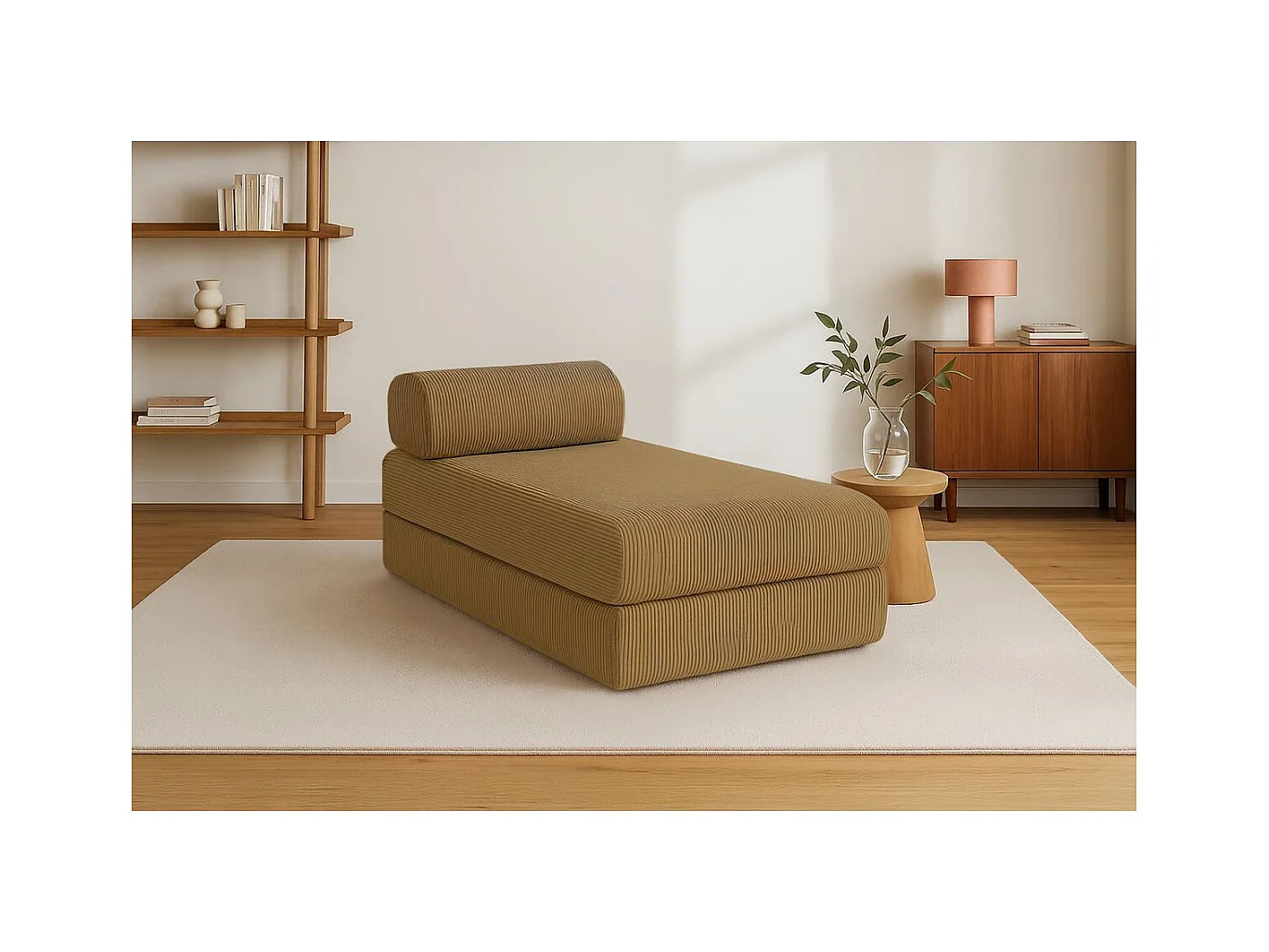 Méridienne modulable et convertible - Velours côtelé - Jaune