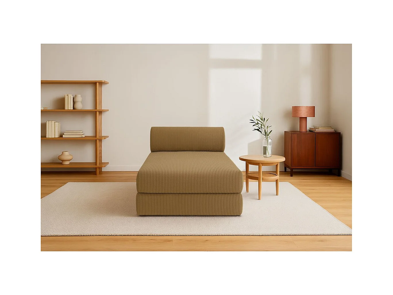 Méridienne modulable et convertible - Velours côtelé - Jaune