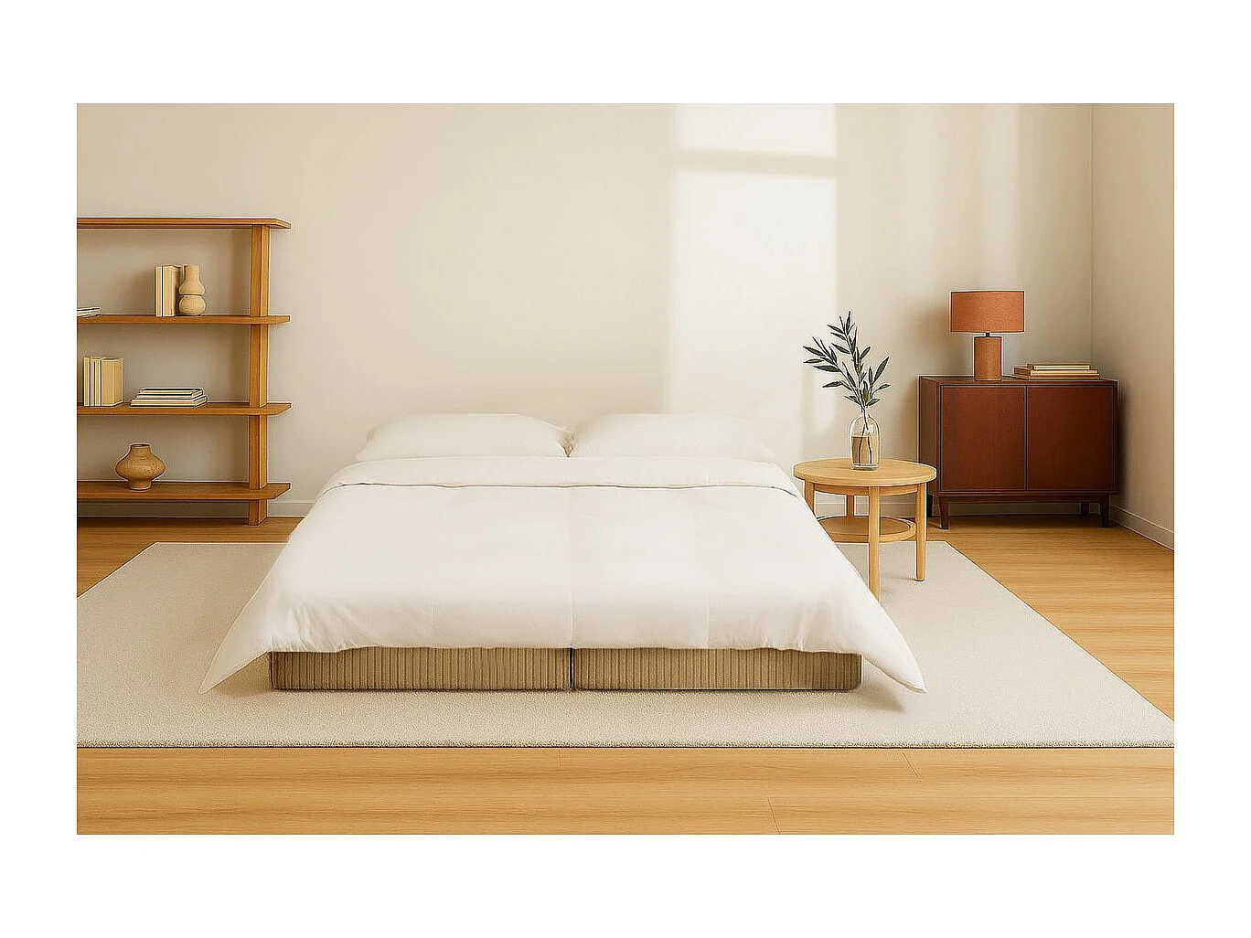 Méridienne modulable et convertible - Velours côtelé - Jaune