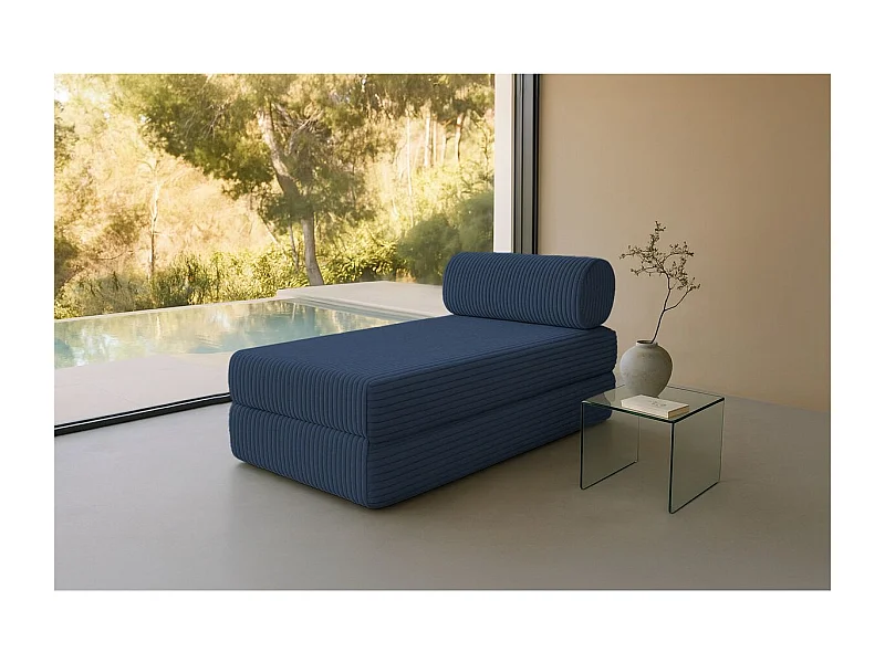 Méridienne modulable et convertible - Velours côtelé XL - Bleu