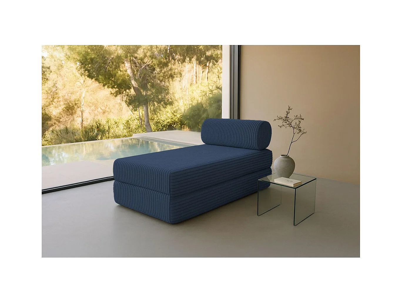 Méridienne modulable et convertible - Velours côtelé XL - Bleu