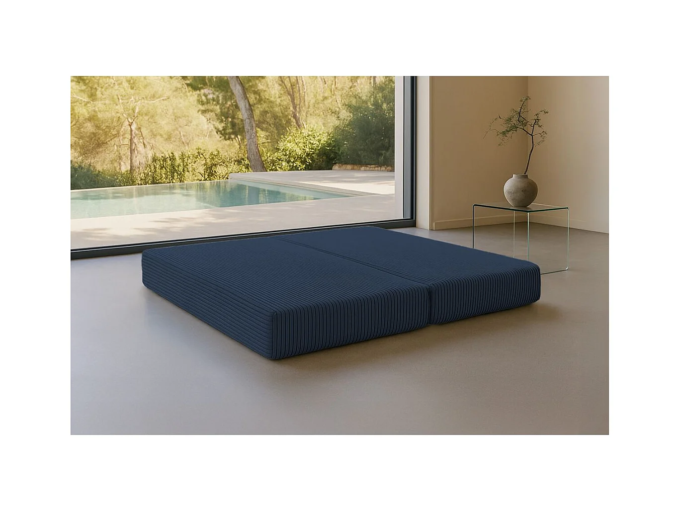Méridienne modulable et convertible - Velours côtelé XL - Bleu