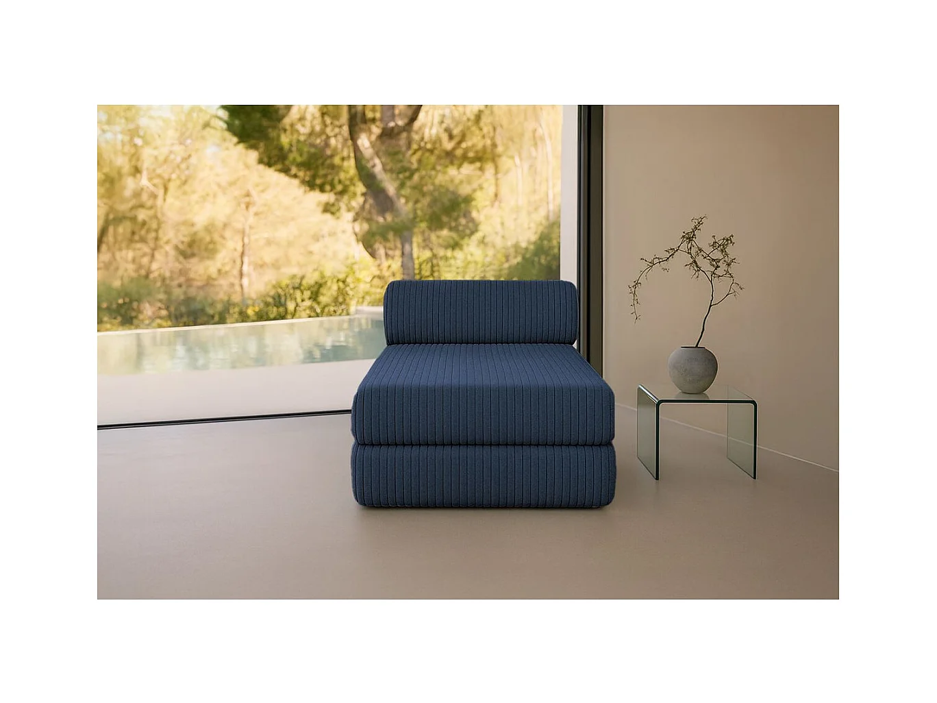 Méridienne modulable et convertible - Velours côtelé XL - Bleu