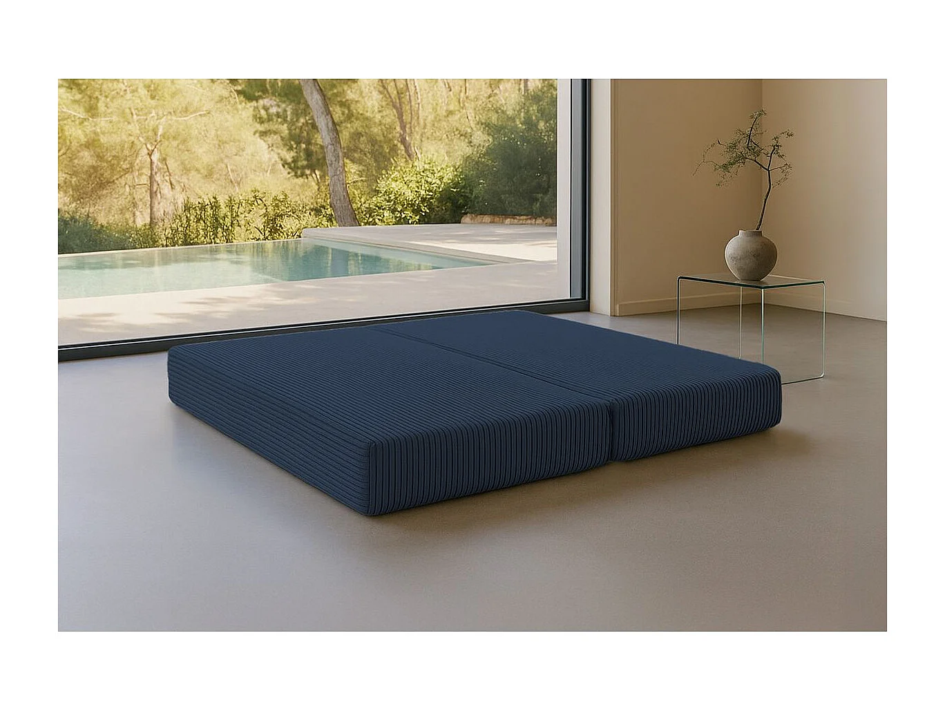 Méridienne modulable et convertible - Velours côtelé XL - Bleu