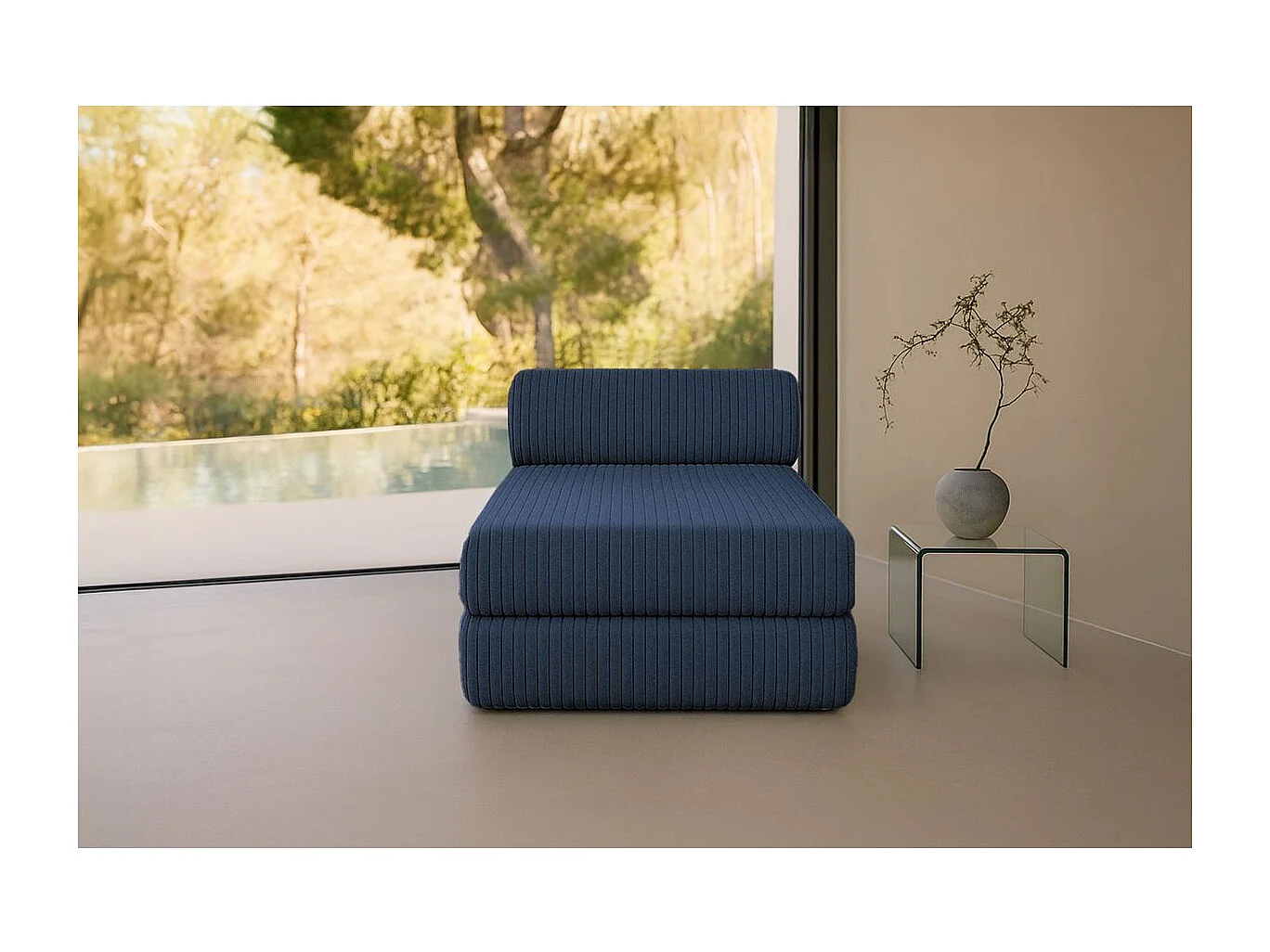 Méridienne modulable et convertible - Velours côtelé XL - Bleu