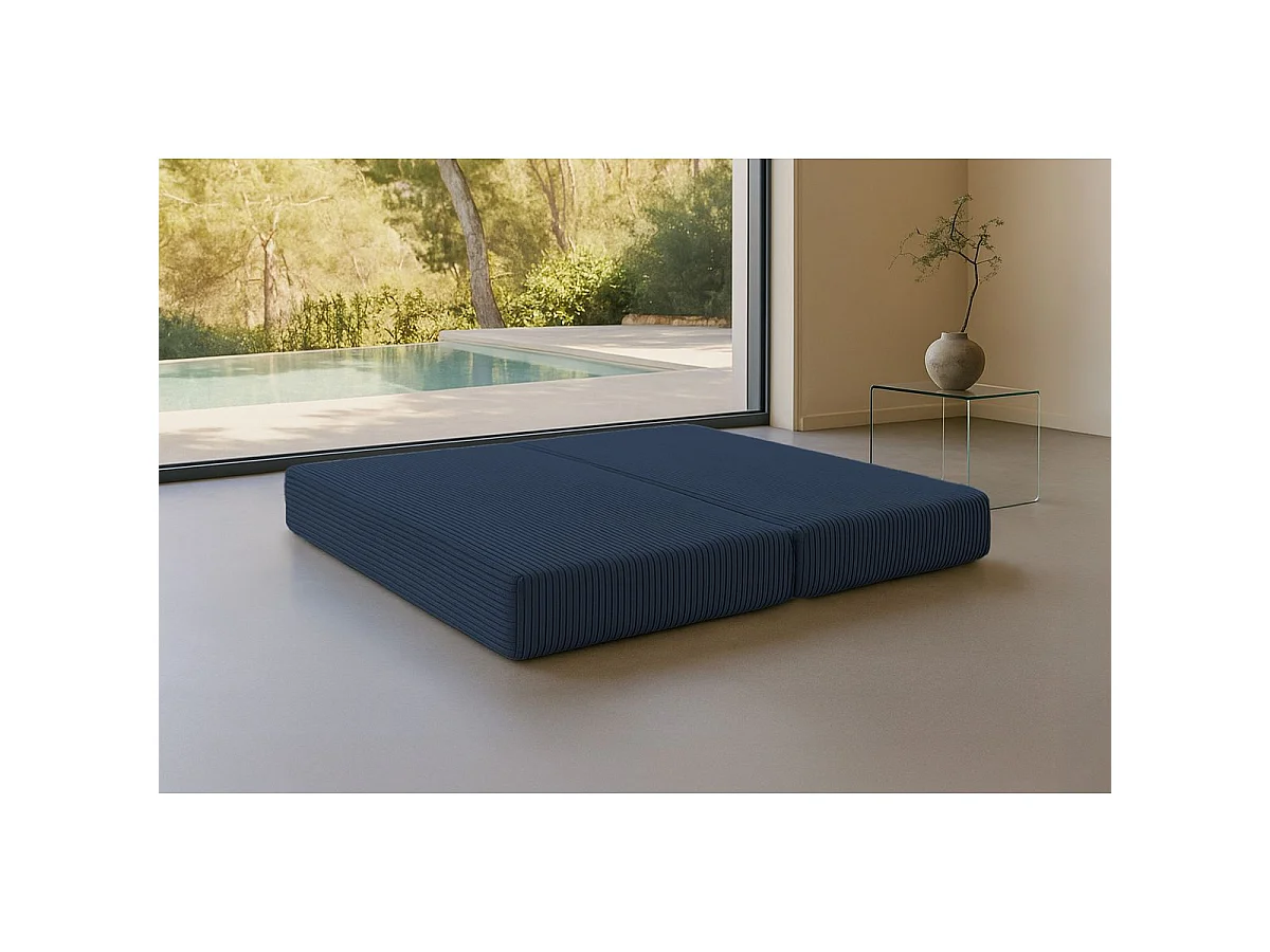 Méridienne modulable et convertible - Velours côtelé XL - Bleu
