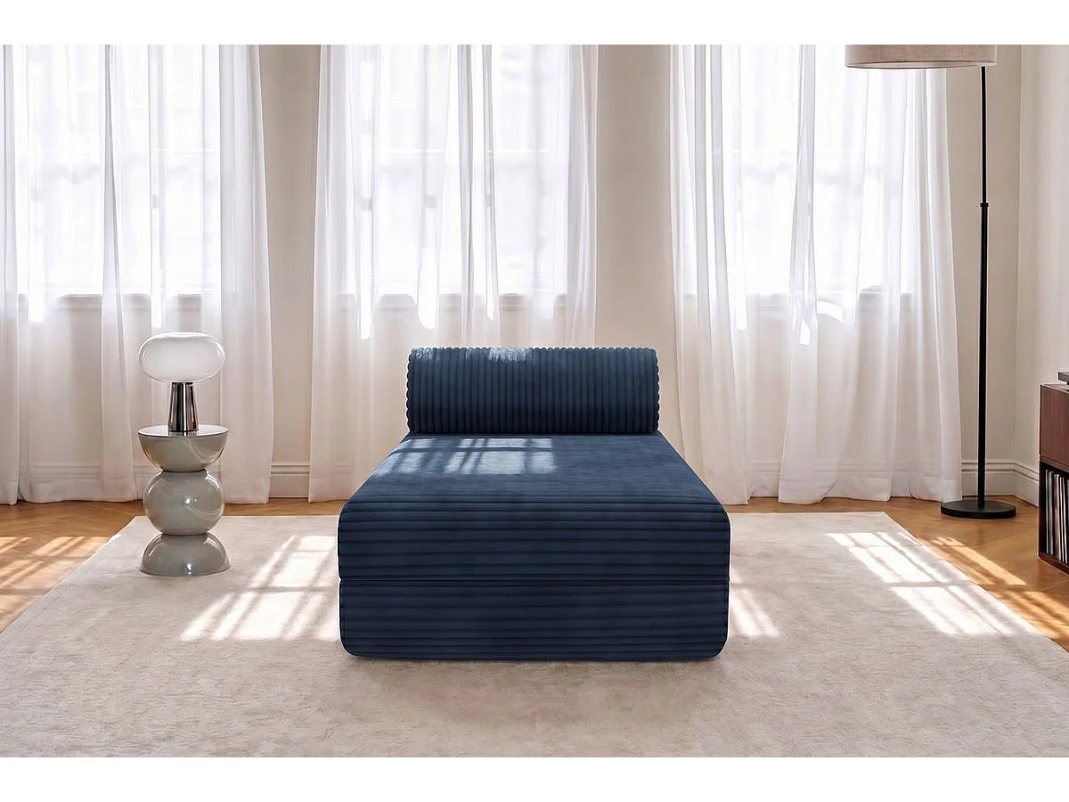 Méridienne modulable et convertible - Velours côtelé XL - Bleu