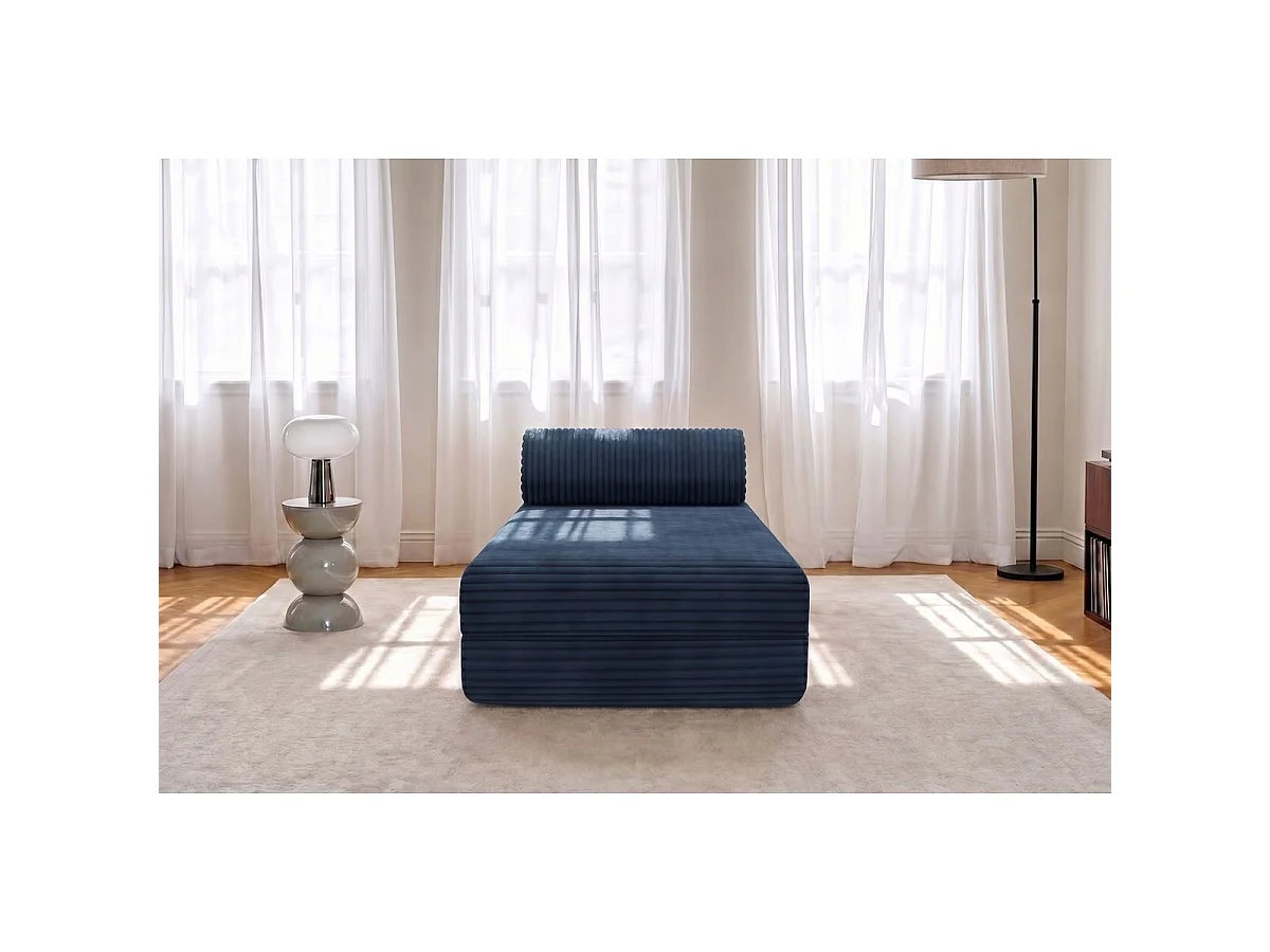 Méridienne modulable et convertible - Velours côtelé XL - Bleu