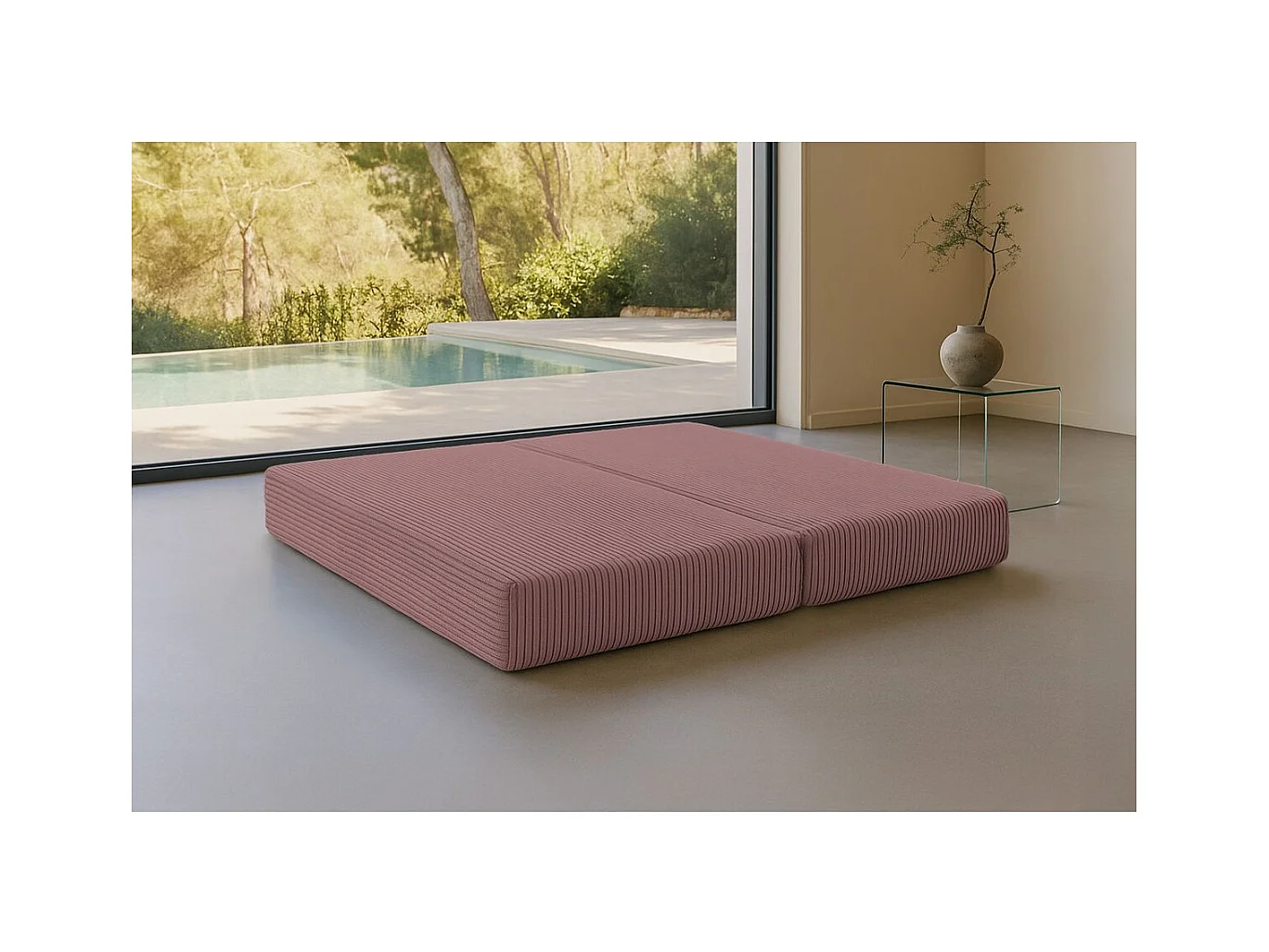 Méridienne modulable et convertible - Velours côtelé XL - Rose