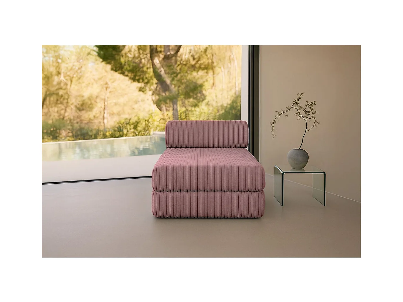 Méridienne modulable et convertible - Velours côtelé XL - Rose