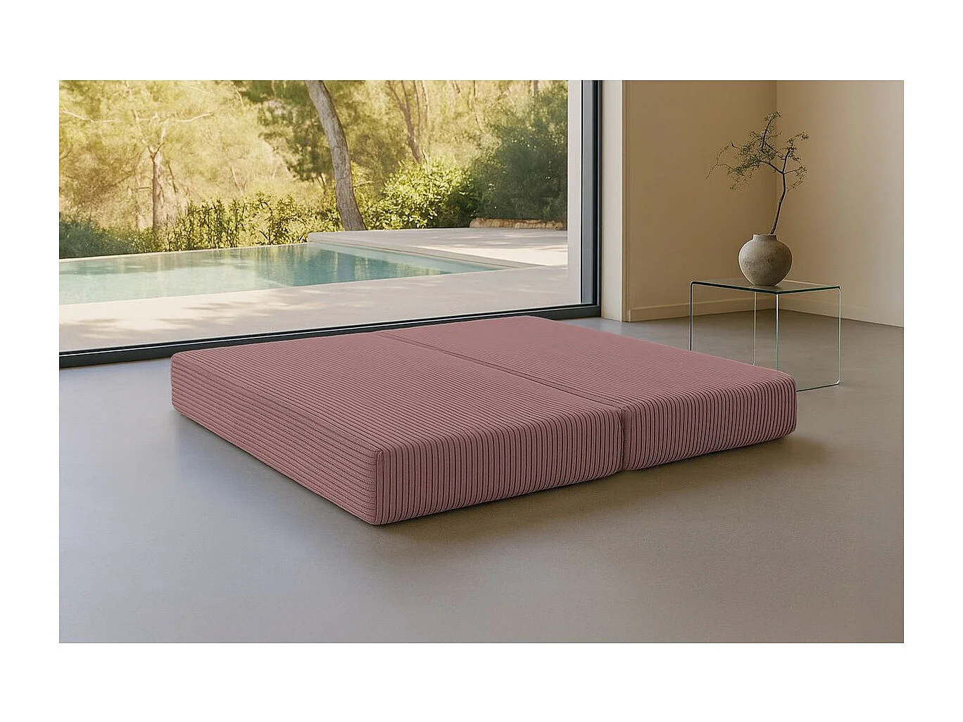 Méridienne modulable et convertible - Velours côtelé XL - Rose