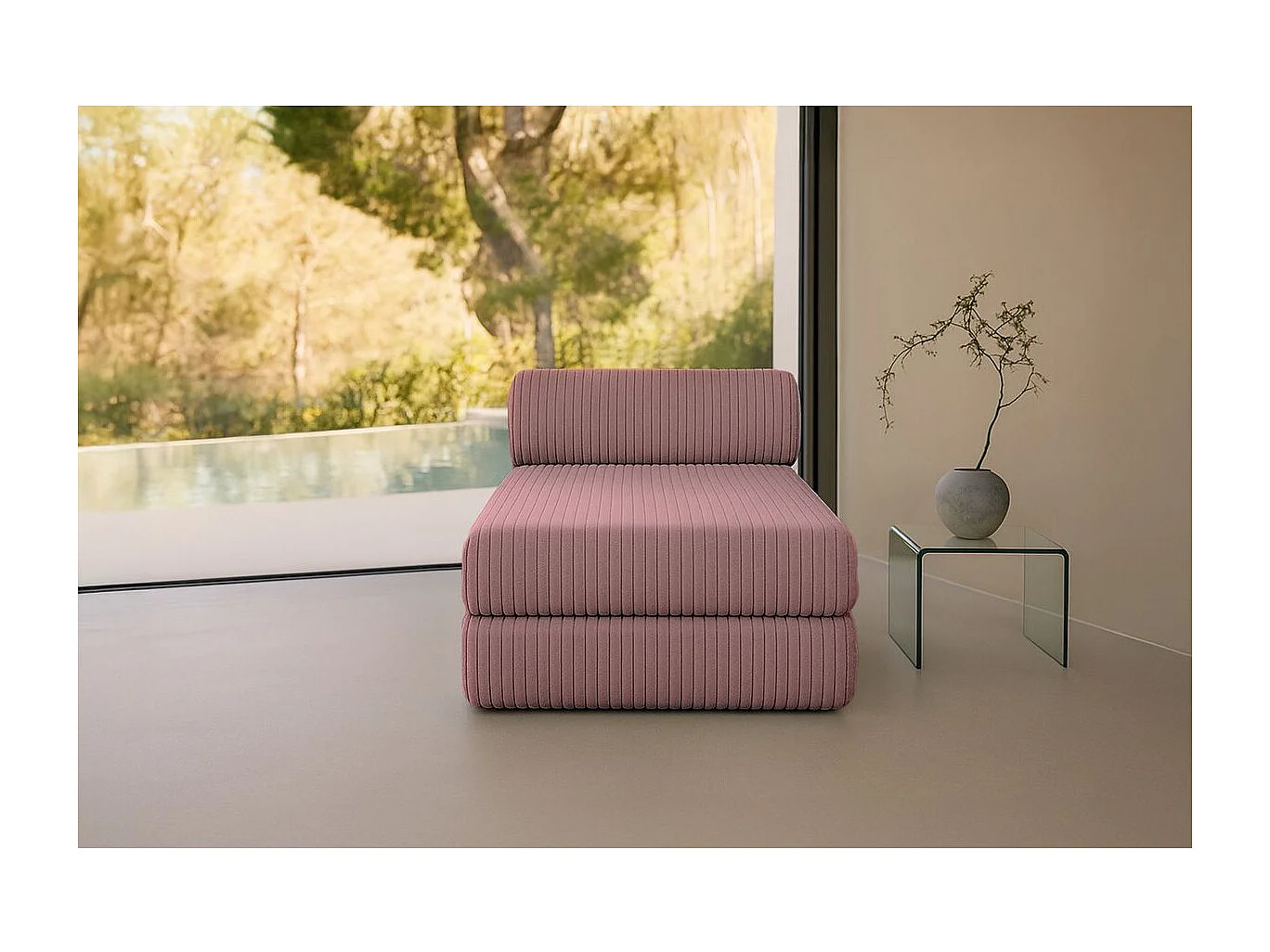 Méridienne modulable et convertible - Velours côtelé XL - Rose