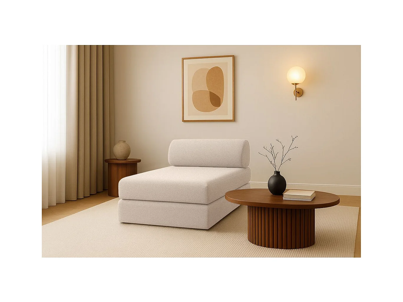 Méridienne modulable et convertible - Tissu lisse - Beige