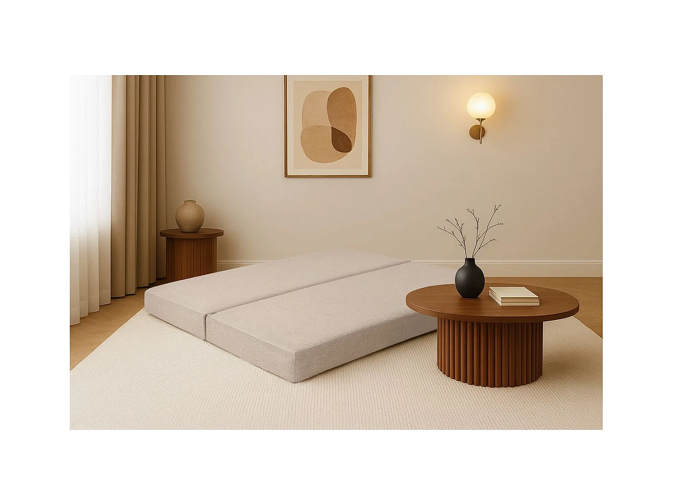 Méridienne modulable et convertible - Tissu lisse - Beige