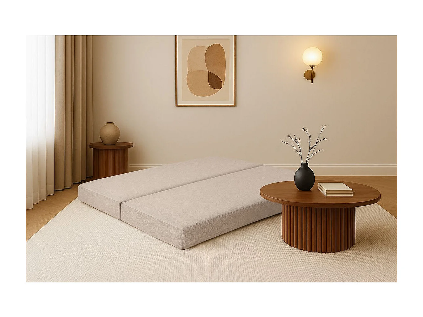 Méridienne modulable et convertible - Tissu lisse - Beige