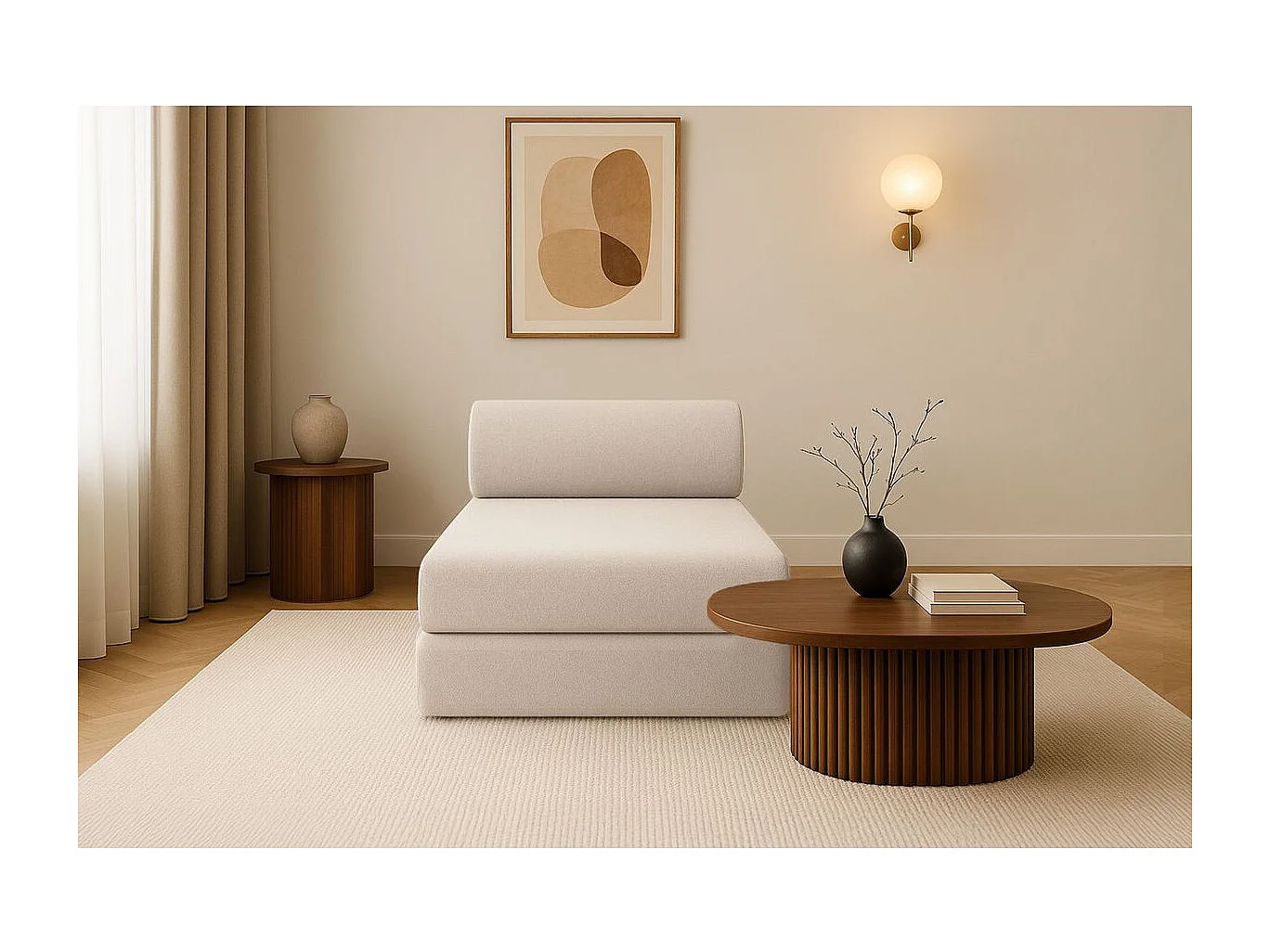 Méridienne modulable et convertible - Tissu lisse - Beige