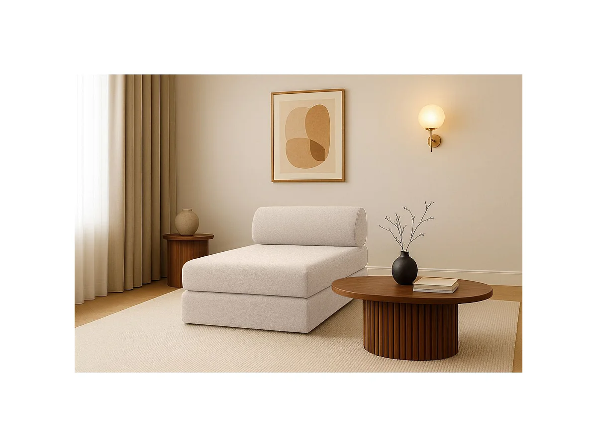 Méridienne modulable et convertible - Tissu lisse - Beige