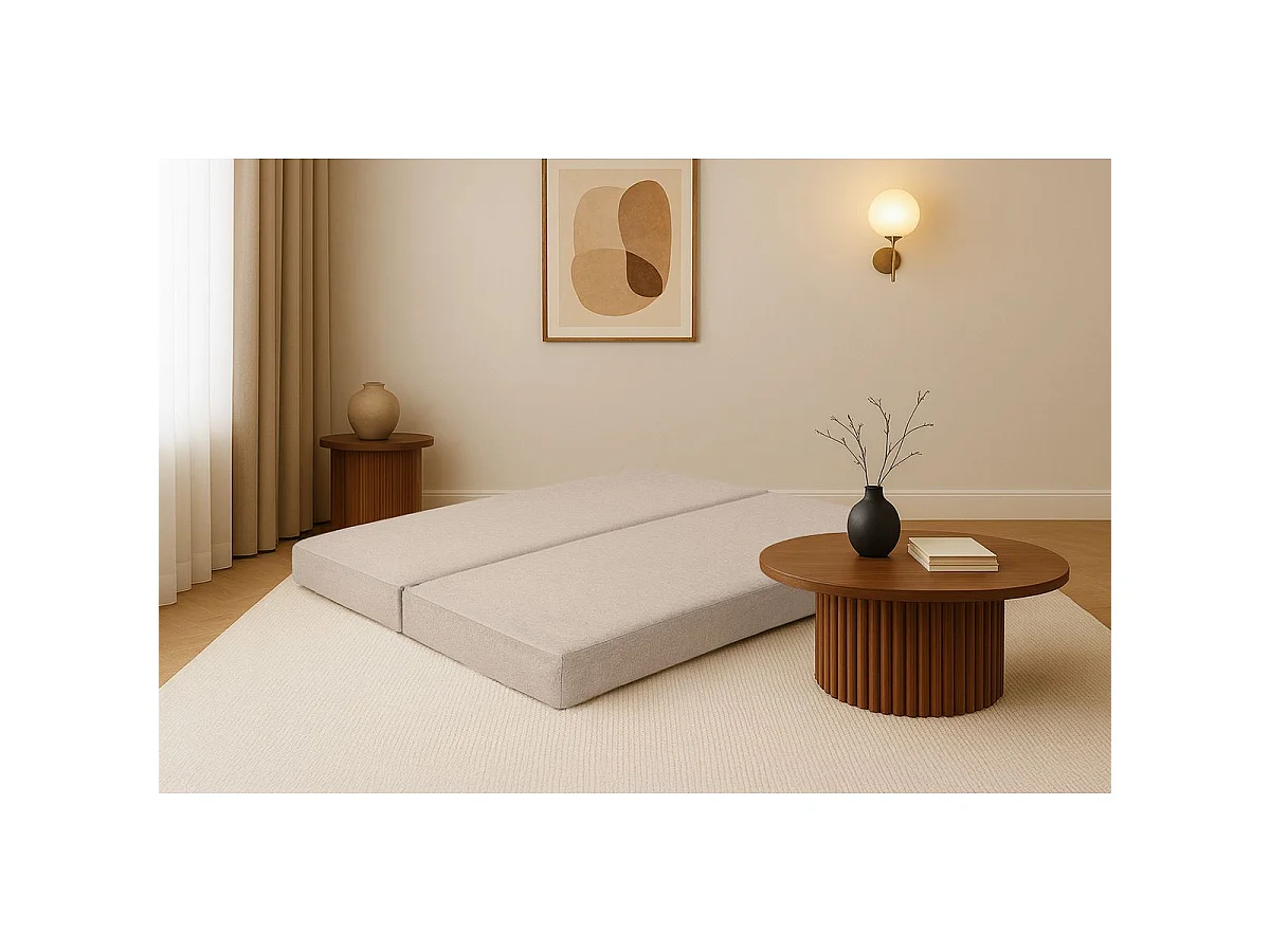 Méridienne modulable et convertible - Tissu lisse - Beige
