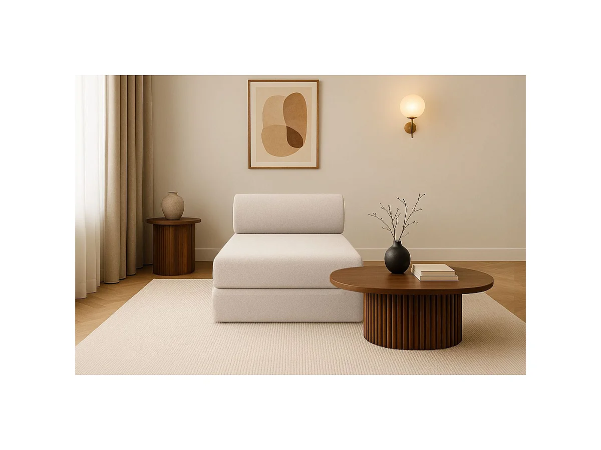 Méridienne modulable et convertible - Tissu lisse - Beige