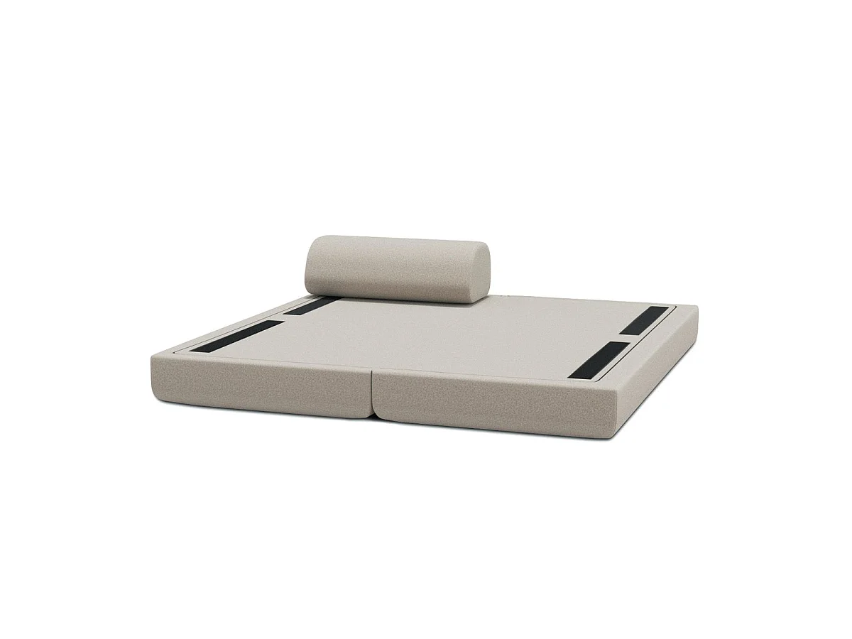 Chaise longue convertible en tejido liso de color beige.