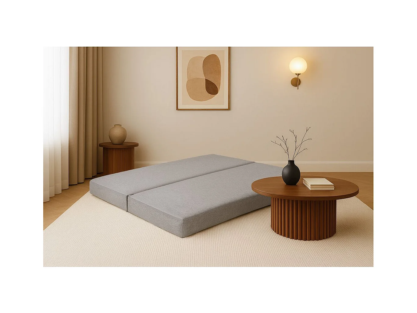 Méridienne modulable et convertible - Tissu lisse - Gris clair