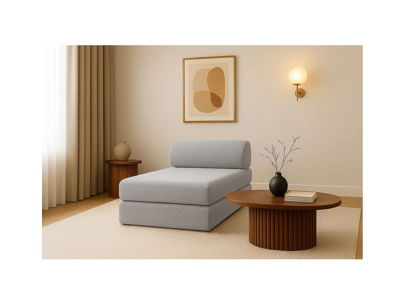 Méridienne modulable et convertible - Tissu lisse - Gris clair
