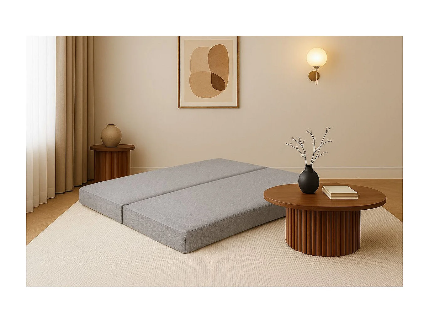 Méridienne modulable et convertible - Tissu lisse - Gris clair