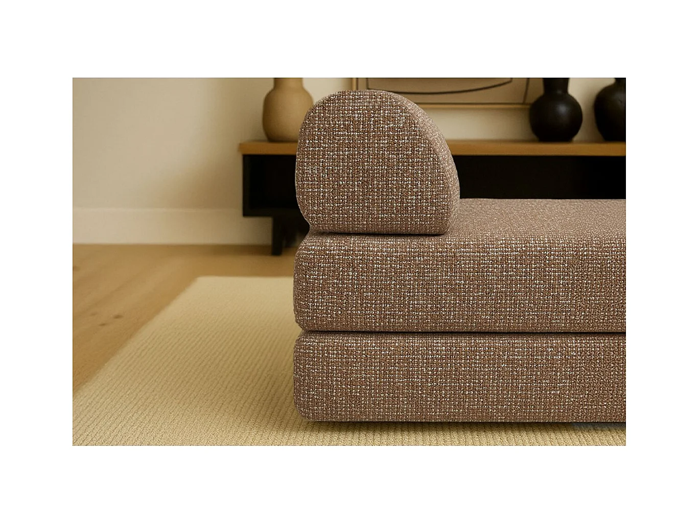 Méridienne modulable et convertible - Tissu tweed - Marron