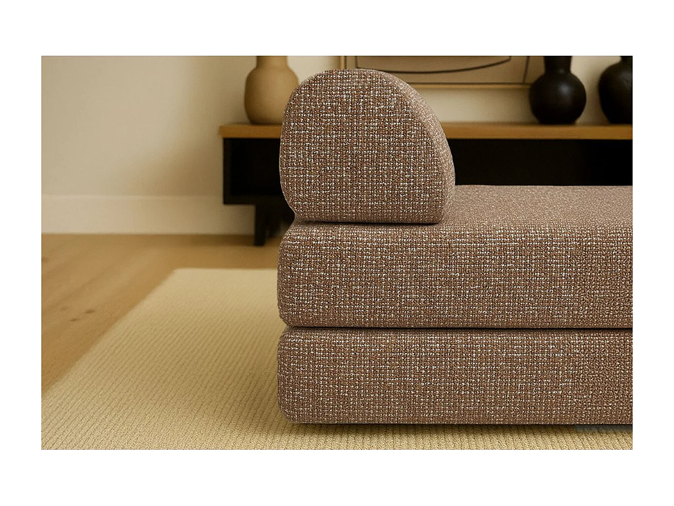 Méridienne modulable et convertible - Tissu tweed - Marron