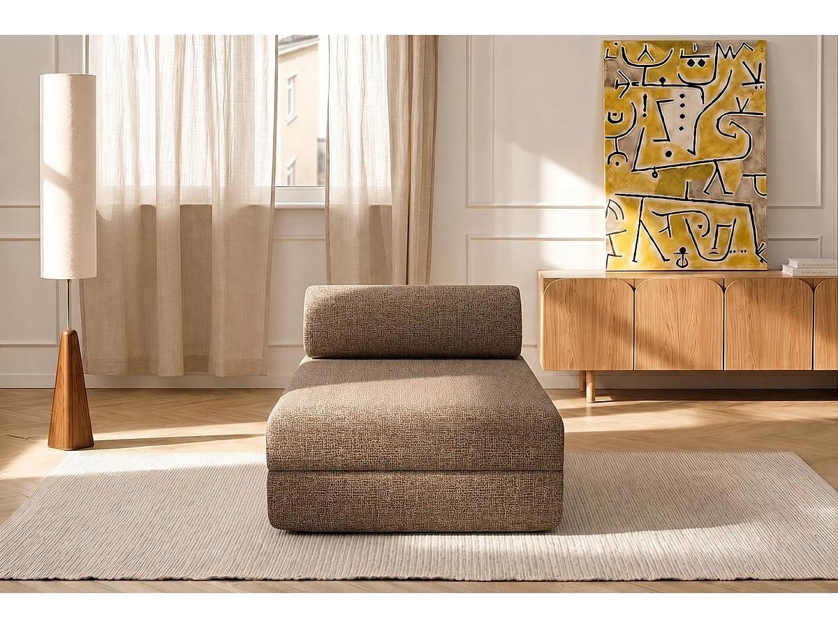Méridienne modulable et convertible - Tissu tweed - Marron