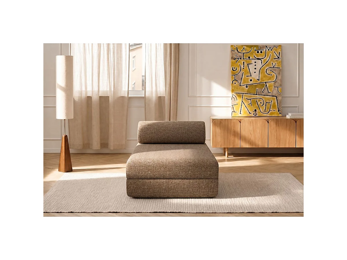 Chaise longue convertible de tweed marrón