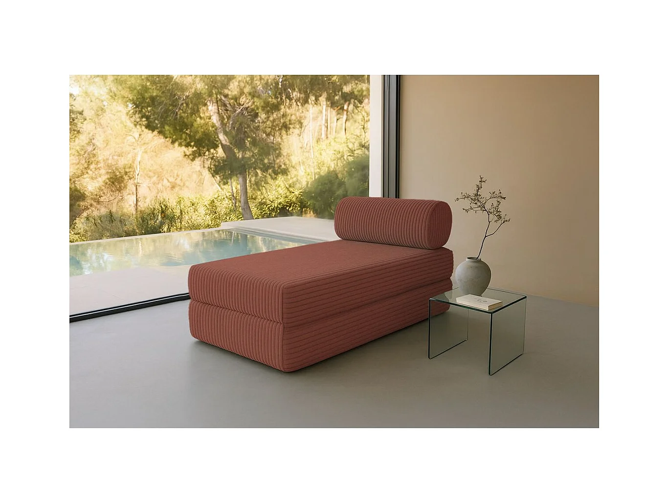 Méridienne modulable et convertible - Velours côtelé XL - Terracotta