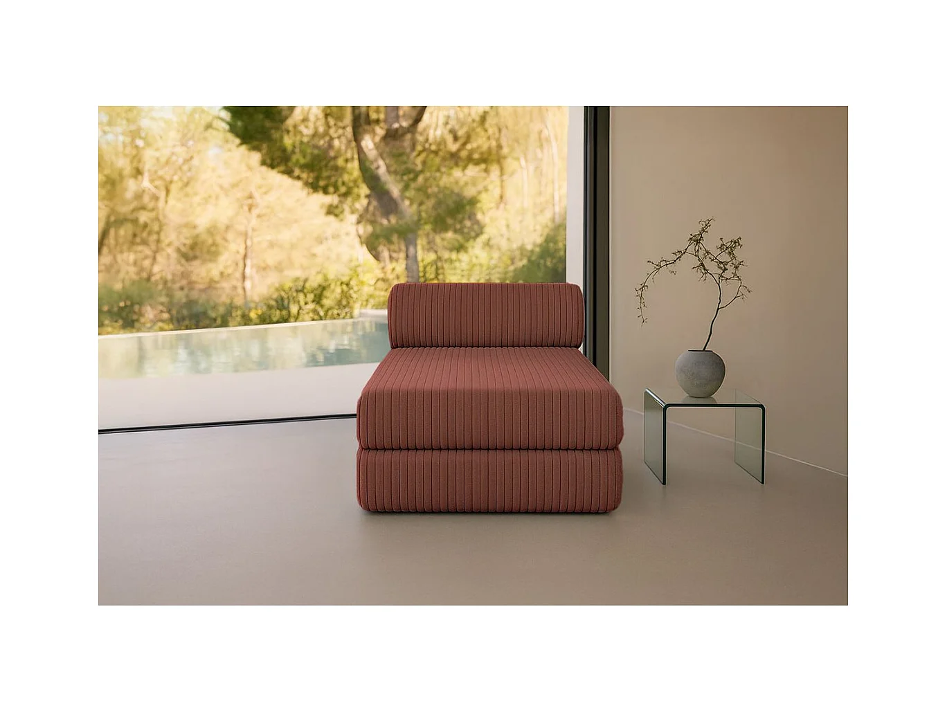 Méridienne modulable et convertible - Velours côtelé XL - Terracotta