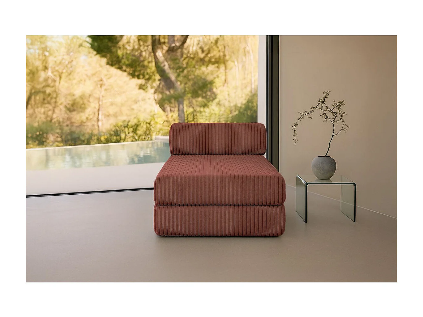 Méridienne modulable et convertible - Velours côtelé XL - Terracotta