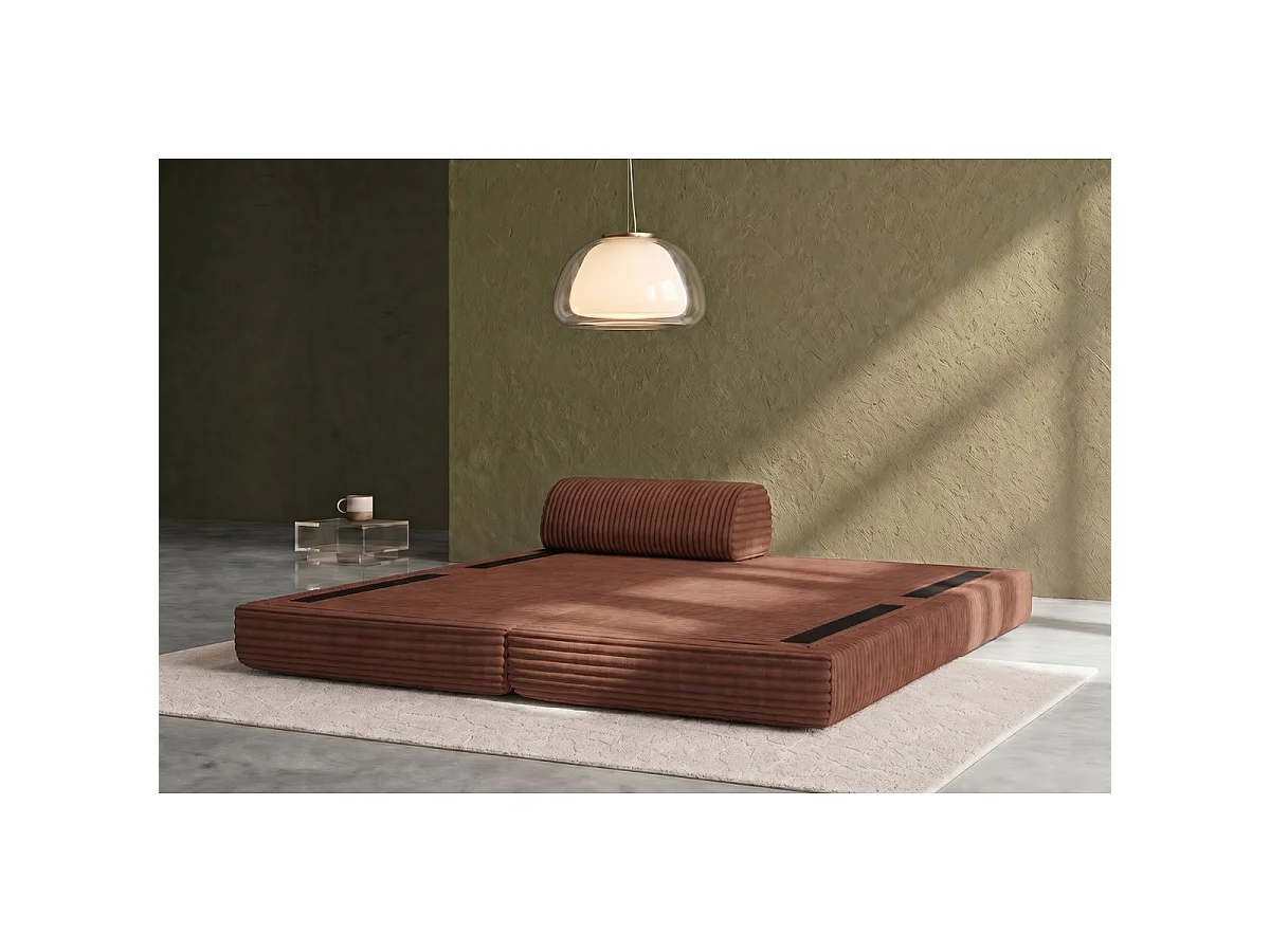 Méridienne modulable et convertible - Velours côtelé XL - Terracotta