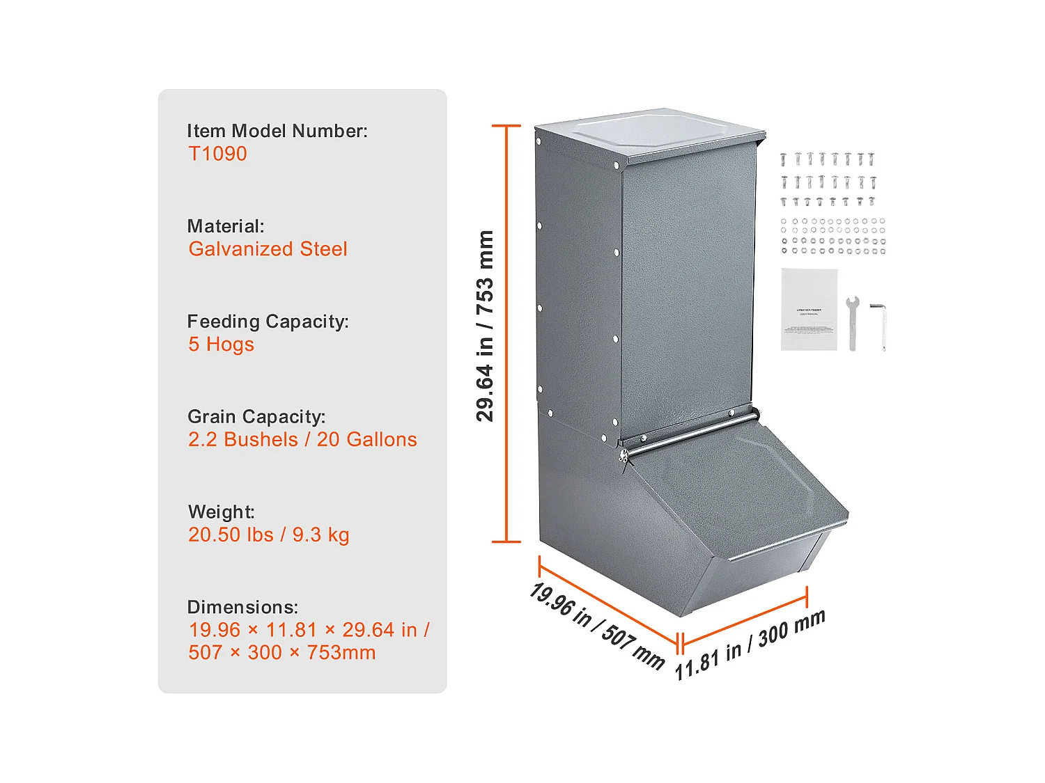 Mangeoire à Porcs SucceBuy, 77 L, Double Porte en Métal Pouvant Accueillir Jusqu'à 5 Porcs